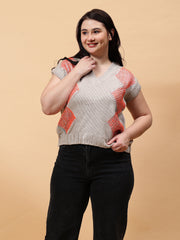 Gaiia Sleeveless V Neck Sweater With Print - Orange