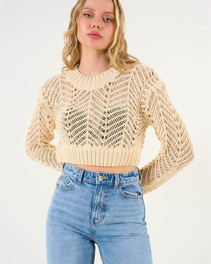 Openwork Crop Sweater