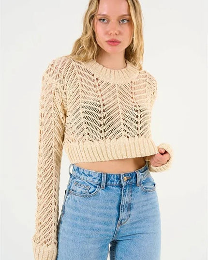 Openwork Crop Sweater