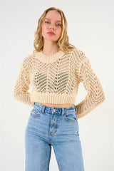 Gaiia Openwork Crop Sweater