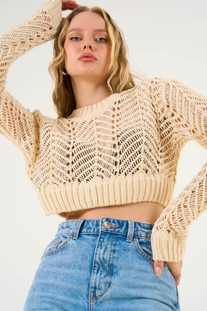 Gaiia Openwork Crop Sweater