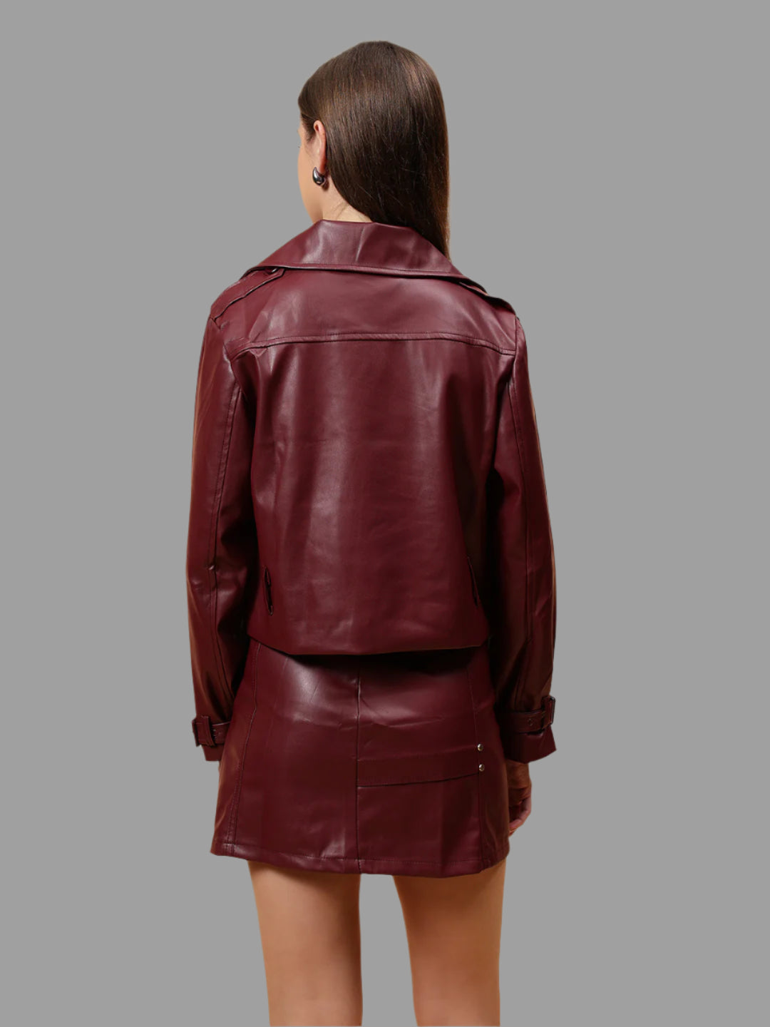 Gaiia Leather Double Breasted Trench Jacket - Cherry
