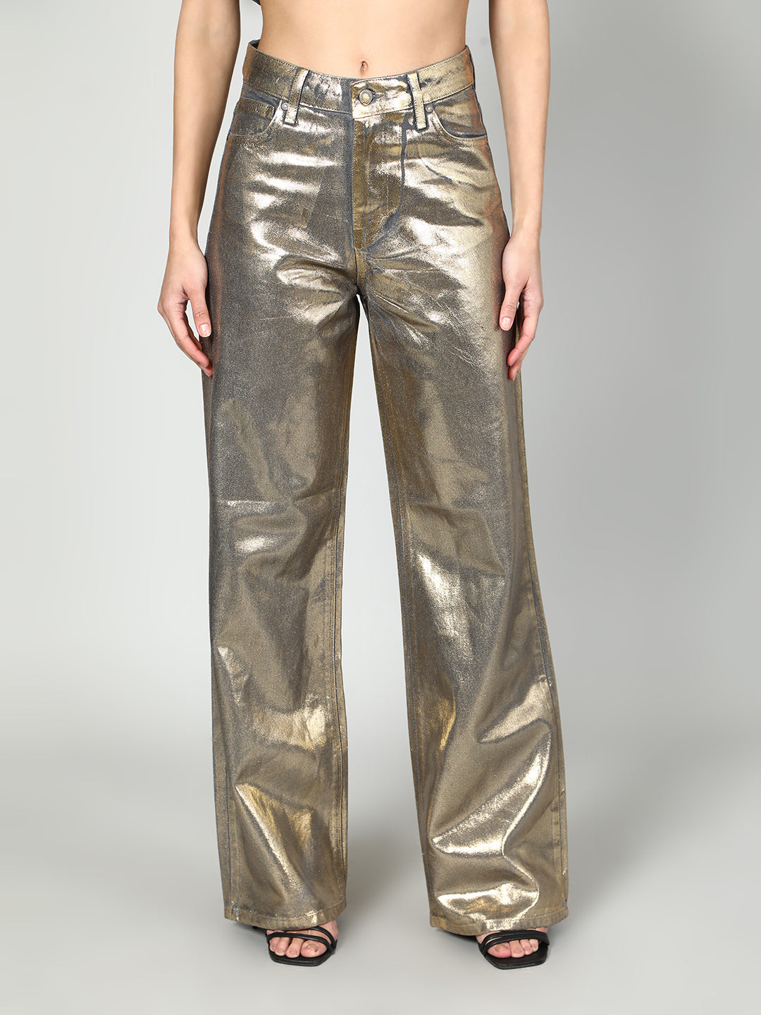 Gaiia Foil Effect Shimmer Straight Leg Denim
