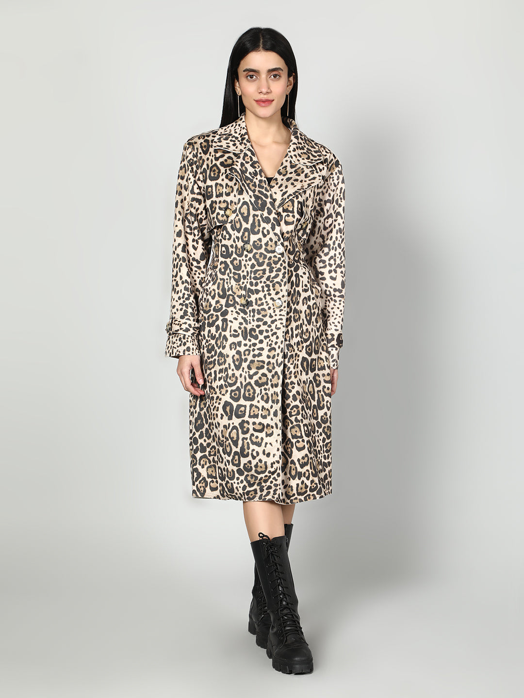 Gaiia Leopard Print Coat - Beige