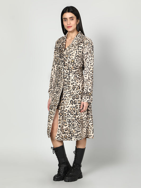 Gaiia Leopard Print Coat - Beige