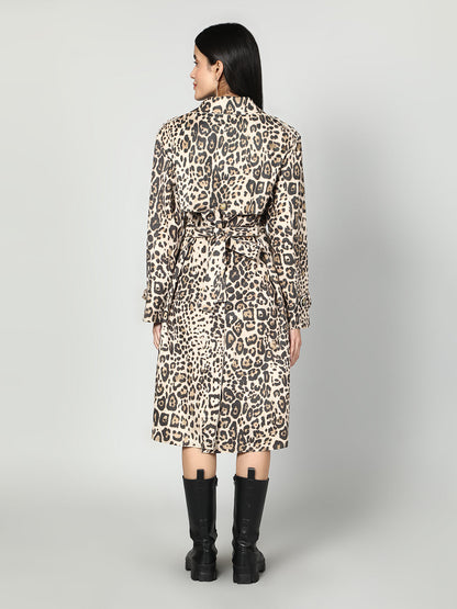 Gaiia Leopard Print Coat - Beige