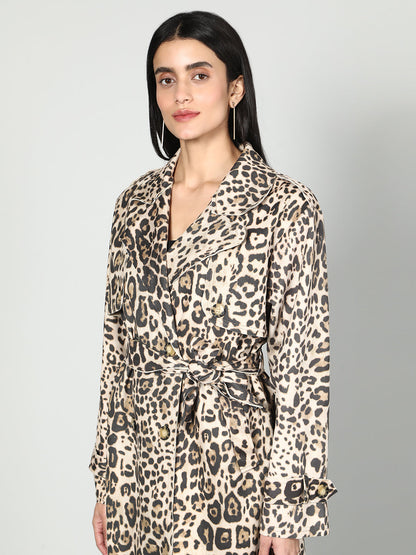 Gaiia Leopard Print Coat - Beige