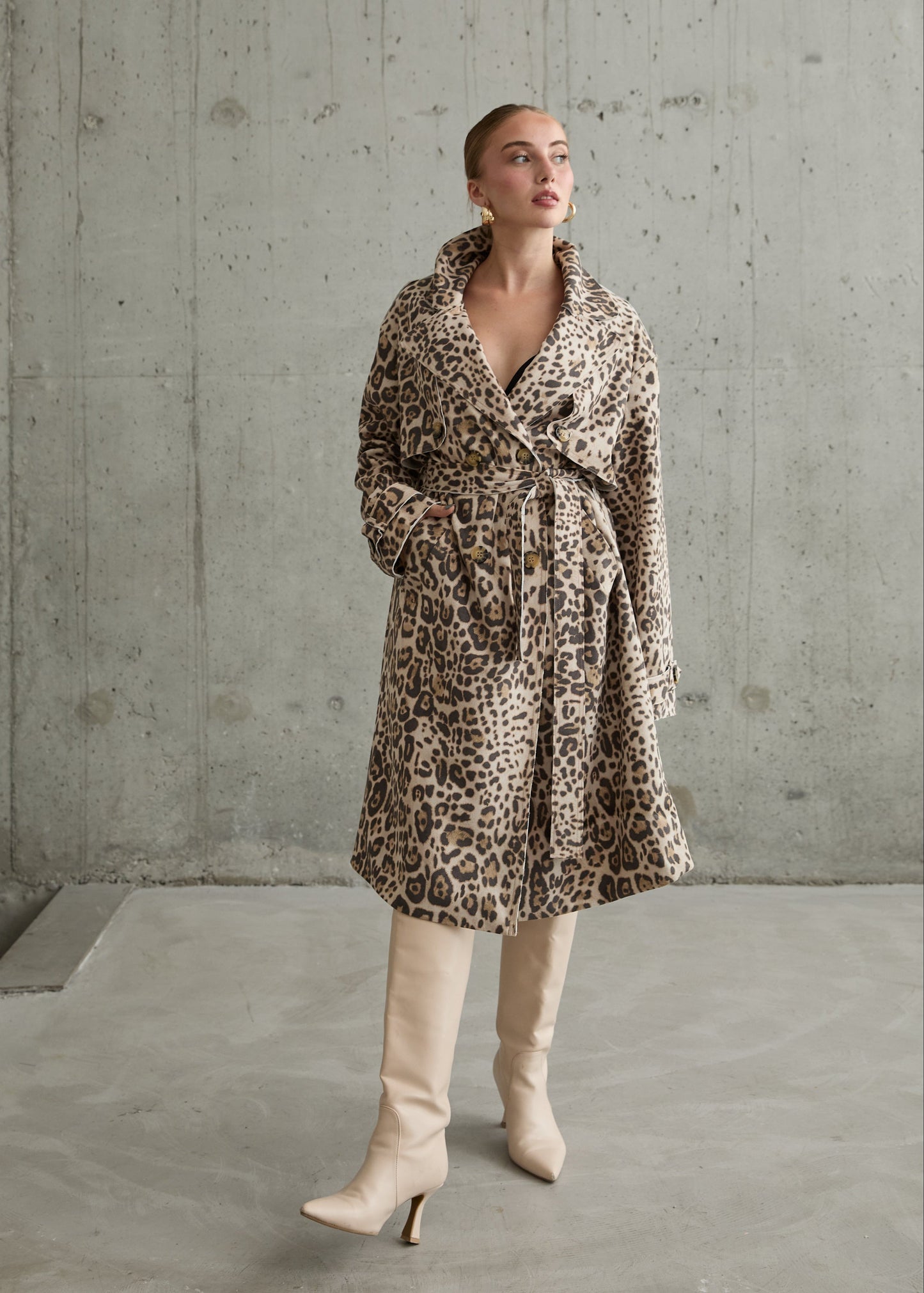 Gaiia Leopard Print Coat - Beige
