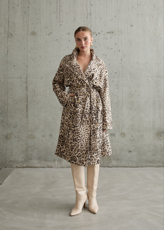 Gaiia Leopard Print Coat - Beige
