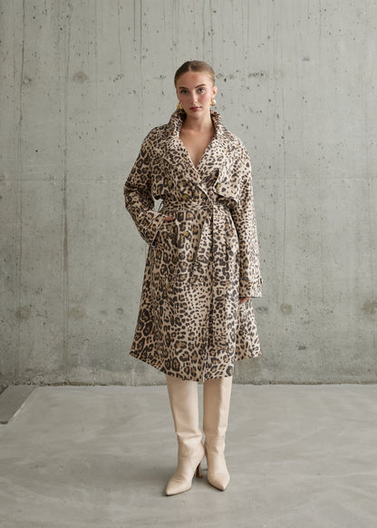Gaiia Leopard Print Coat - Beige
