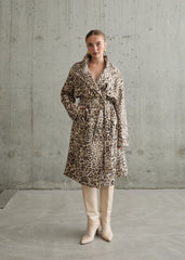 Gaiia Leopard Print Coat - Beige