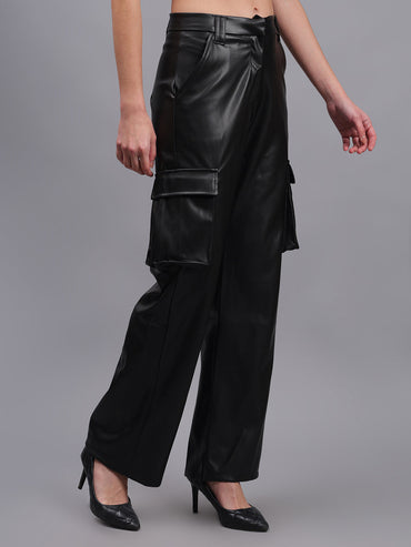 Gaiia Faux Leather Cargo Trouser