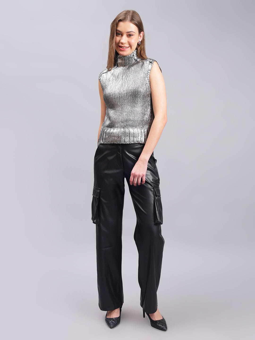 Gaiia Faux Leather Cargo Trouser