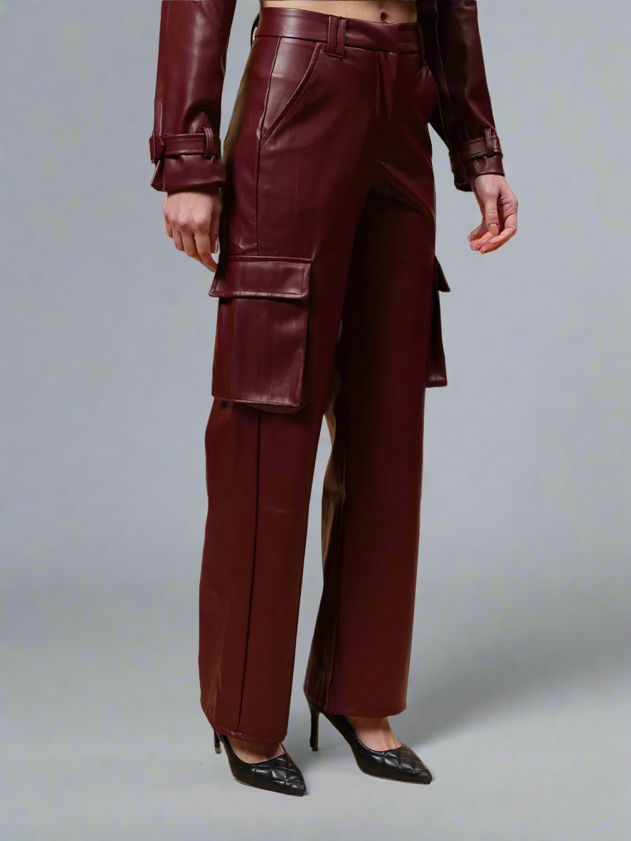 Gaiia Faux Leather Cargo Trouser