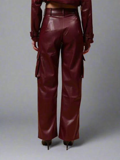 Gaiia Faux Leather Cargo Trouser