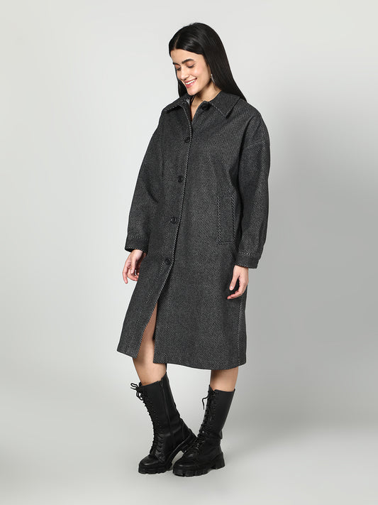 Women Solid Colour Collared Neck Wool Coat