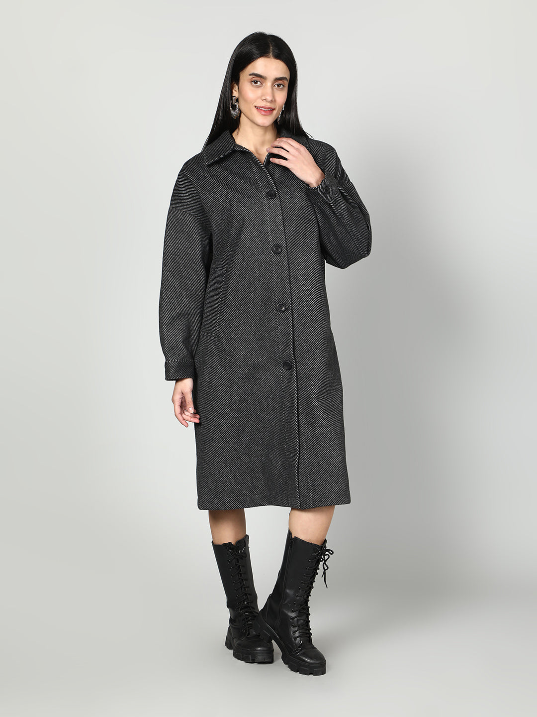 Gaiia Women Solid Colour Collared Neck Wool Coat