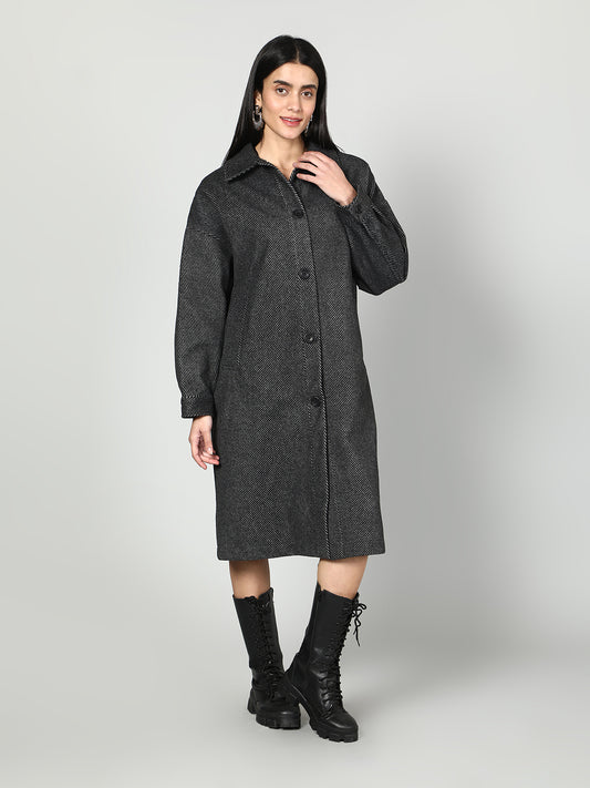 Women Solid Colour Collared Neck Wool Coat