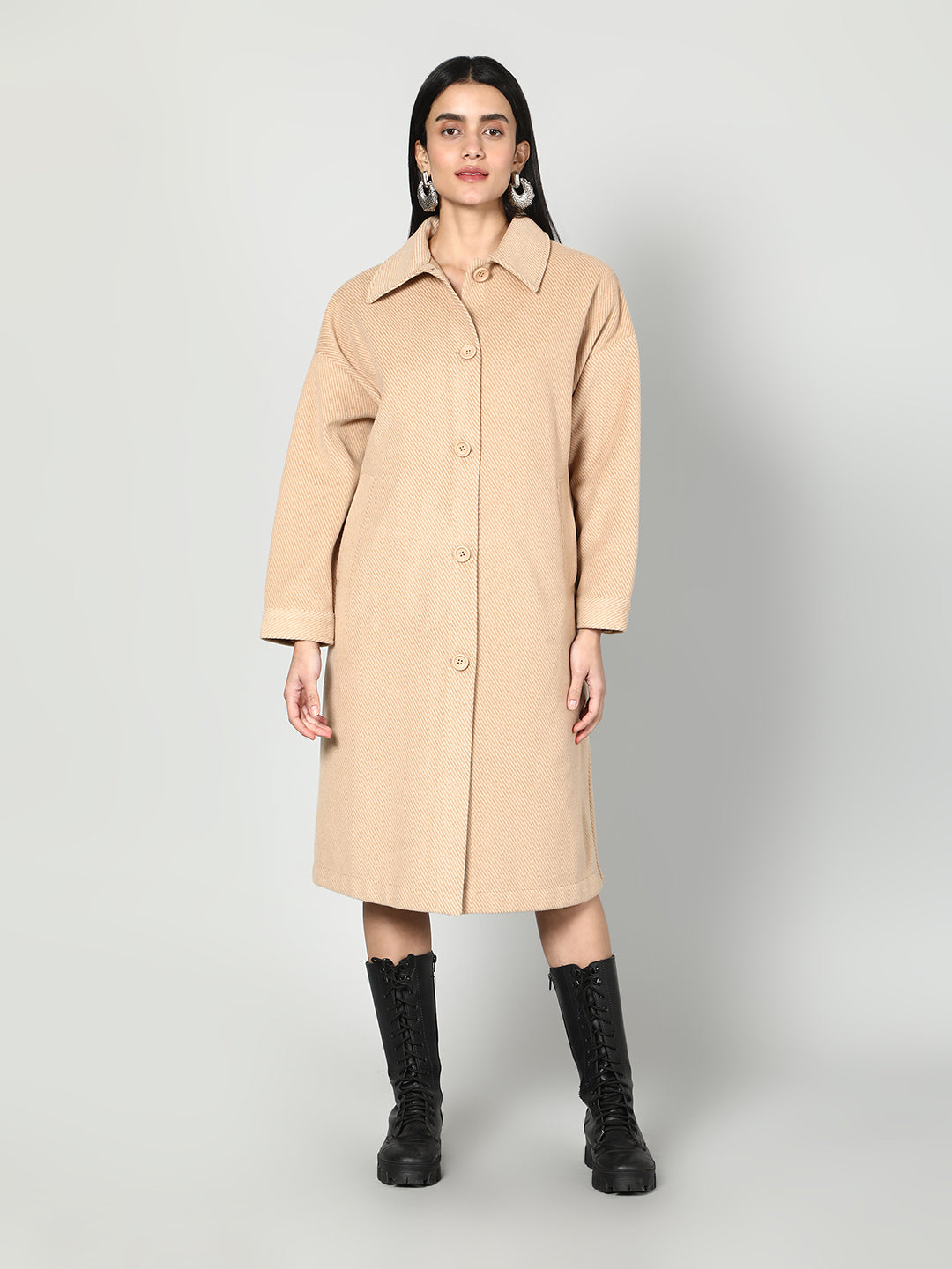 Gaiia Women Solid Colour Collared Neck Wool Coat