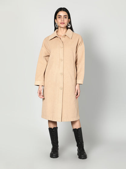 Gaiia Women Solid Colour Collared Neck Wool Coat