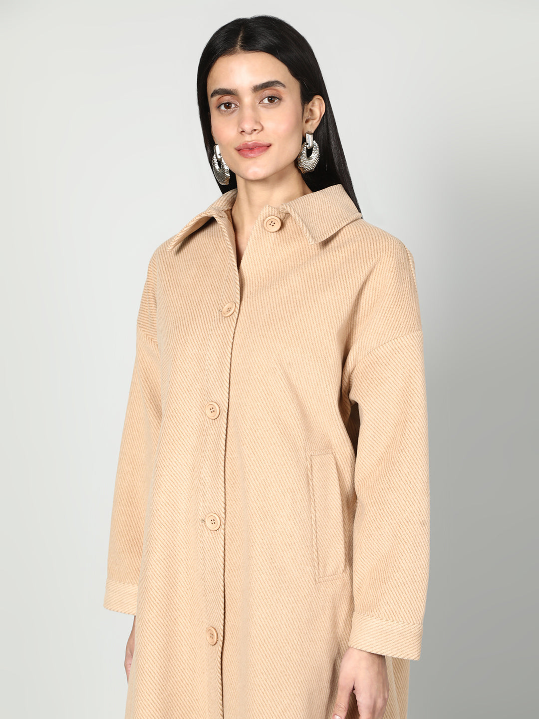 Gaiia Women Solid Colour Collared Neck Wool Coat
