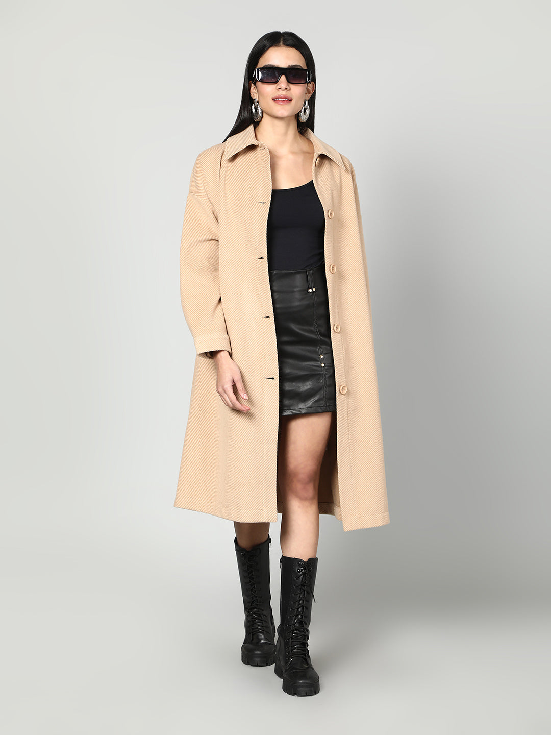 Gaiia Women Solid Colour Collared Neck Wool Coat