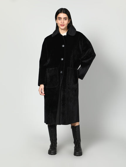 Solid Colour Plush Woolen Coat