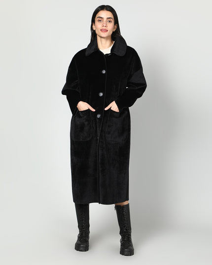 Solid Colour Plush Woolen Coat