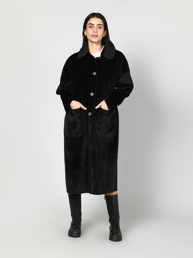 Solid Colour Plush Woolen Coat