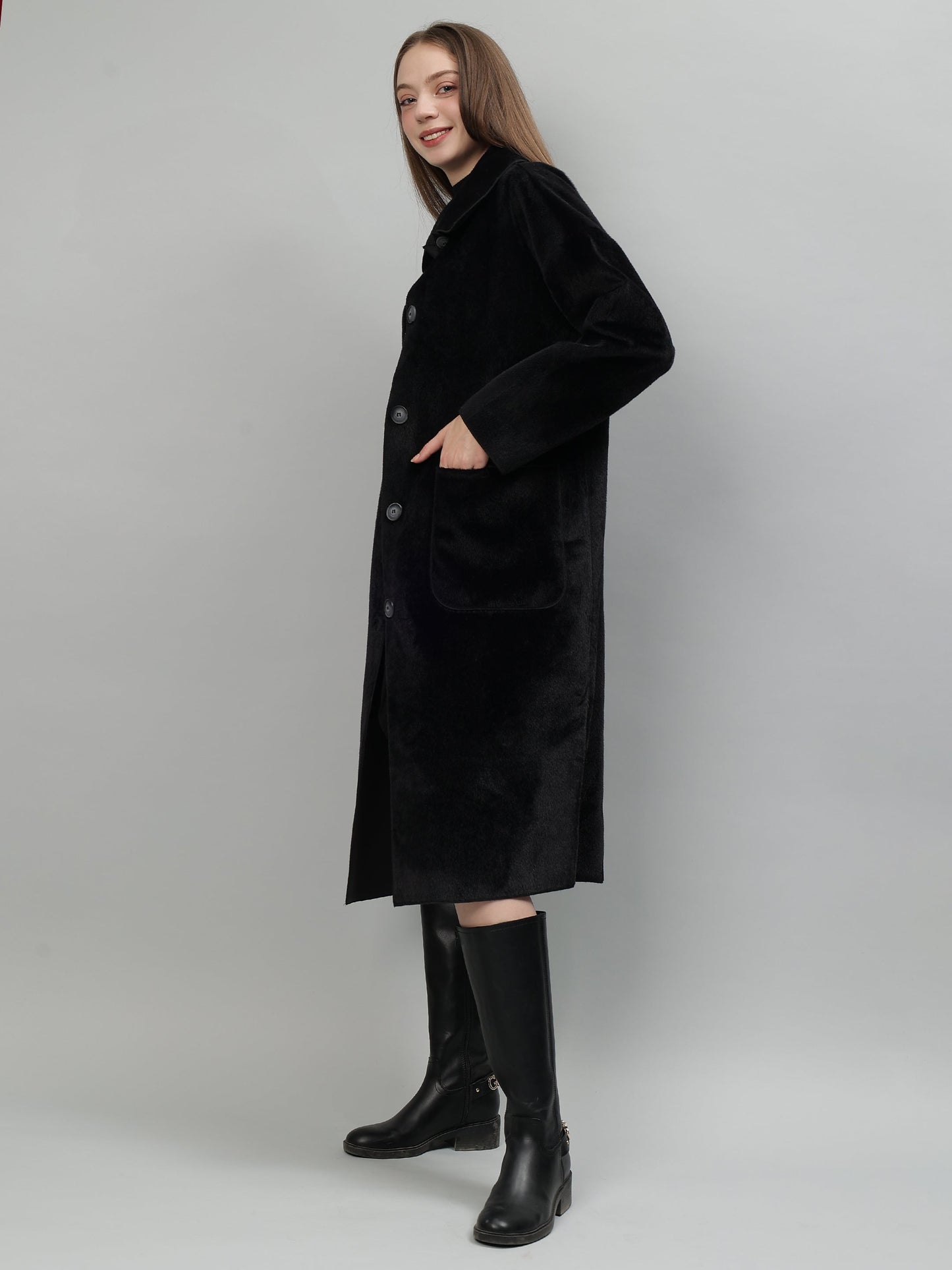 Gaiia Solid Colour Plush Woolen Coat