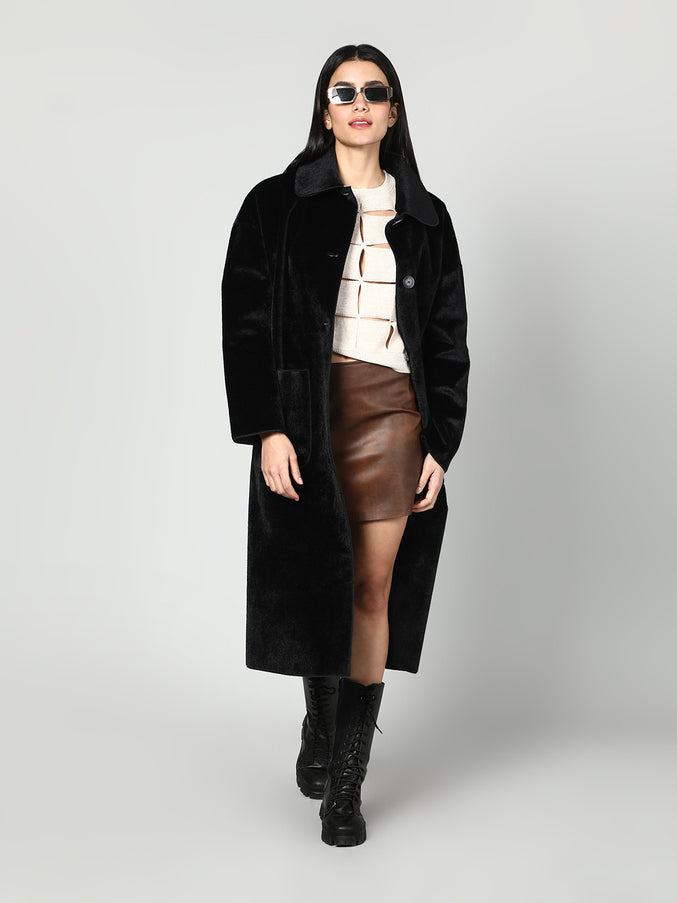 Solid Colour Plush Woolen Coat