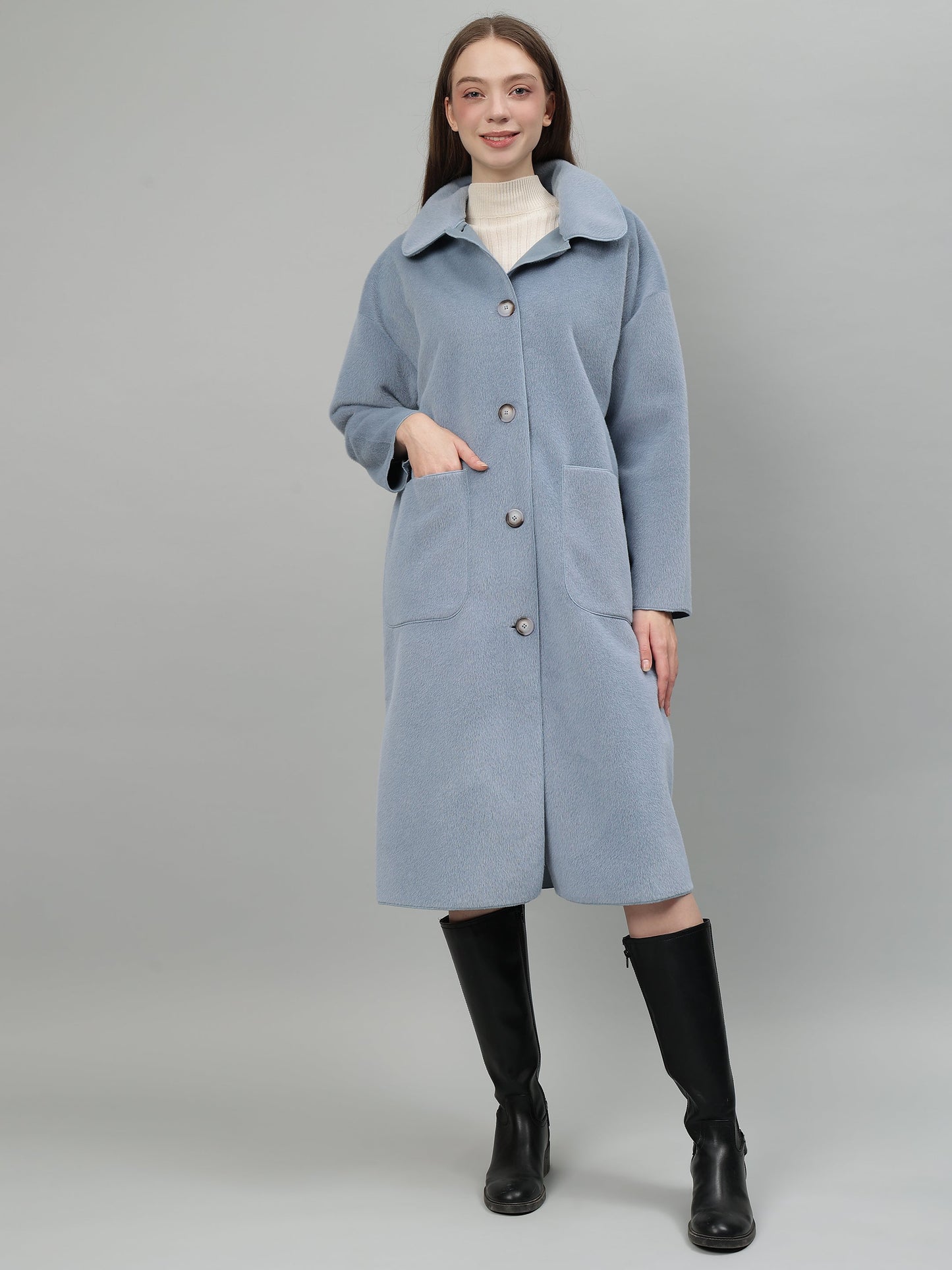 Gaiia Solid Colour Plush Woolen Coat