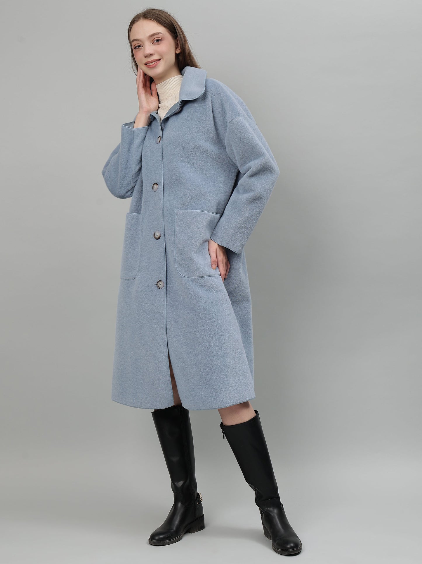 Gaiia Solid Colour Plush Woolen Coat
