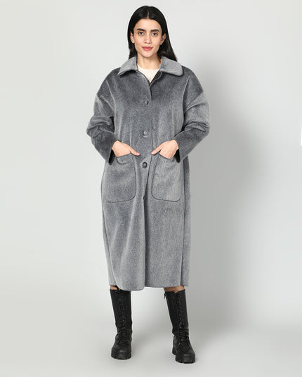 Solid Colour Plush Woolen Coat