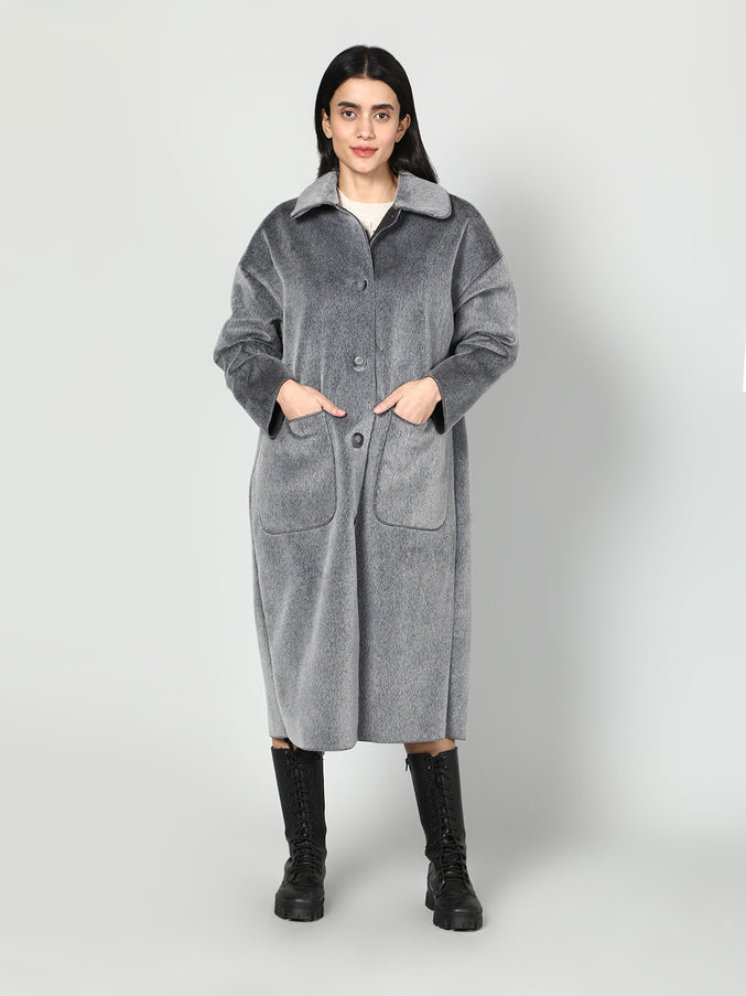 Solid Colour Plush Woolen Coat