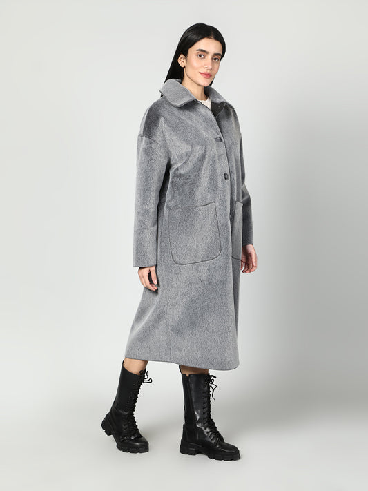 Solid Colour Plush Woolen Coat