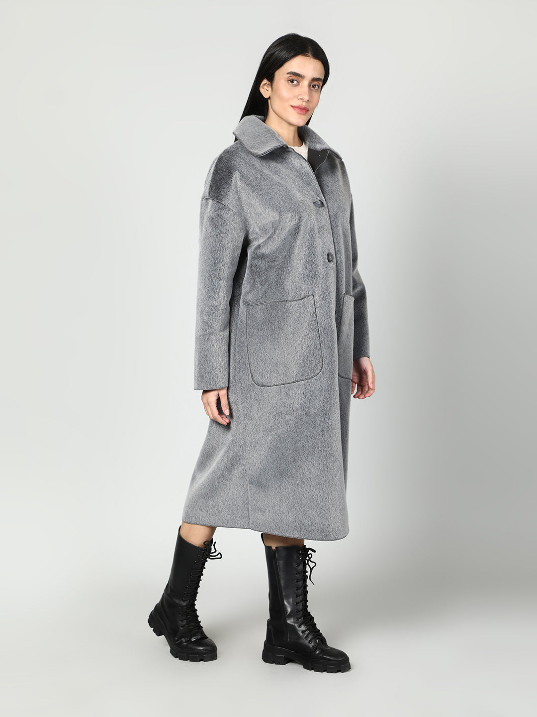 Gaiia Solid Colour Plush Woolen Coat