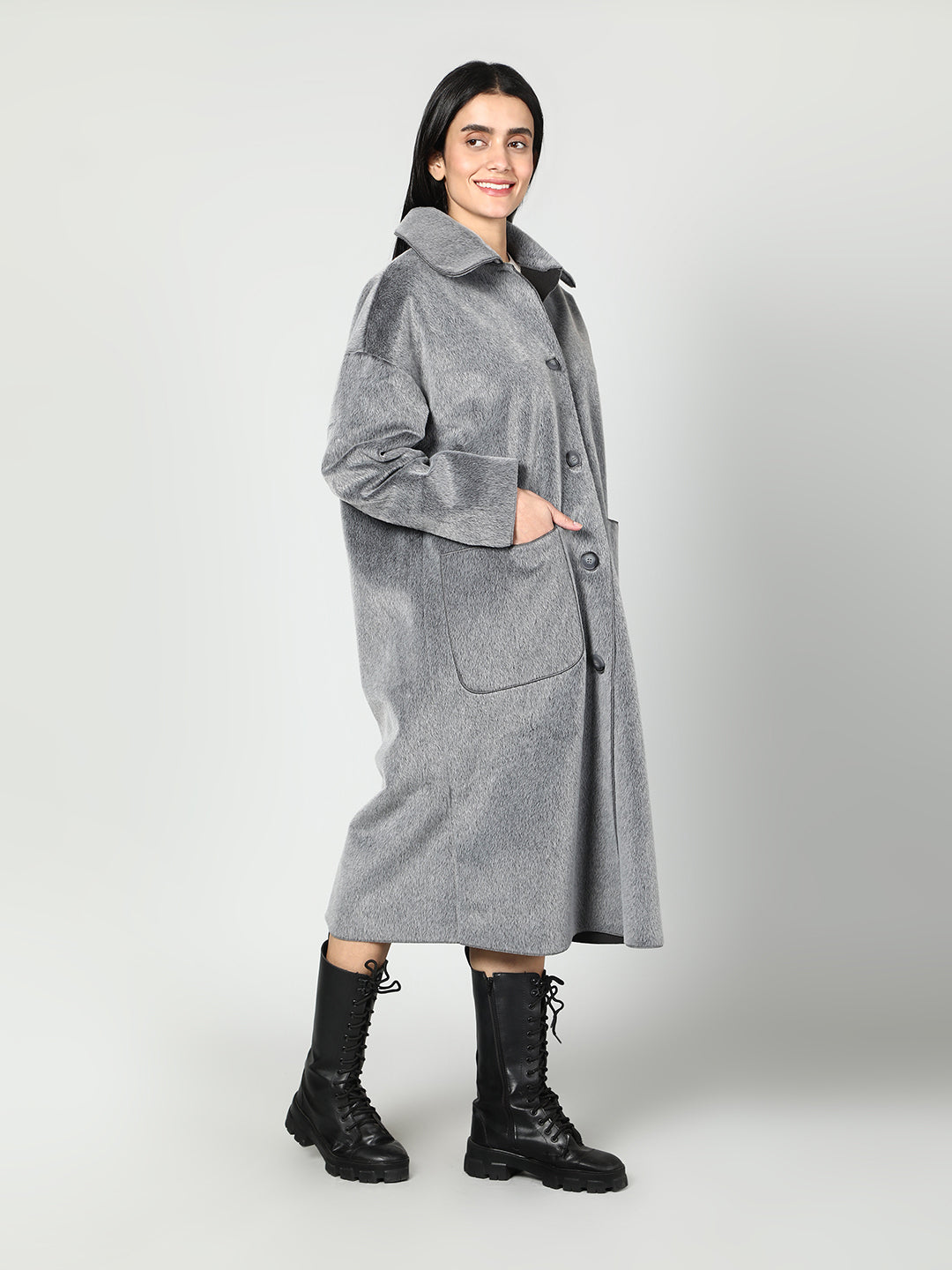 Gaiia Solid Colour Plush Woolen Coat