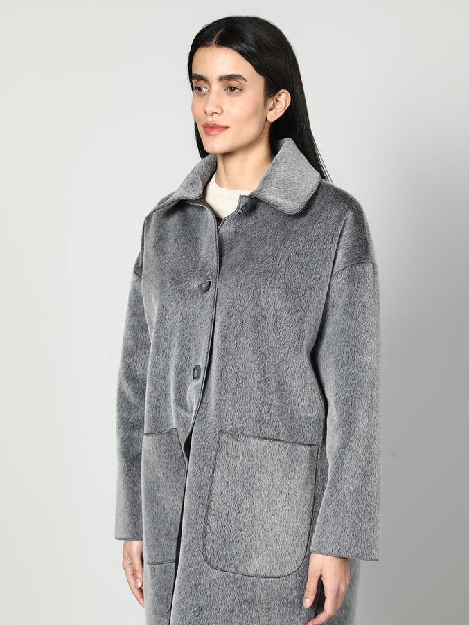 Solid Colour Plush Woolen Coat