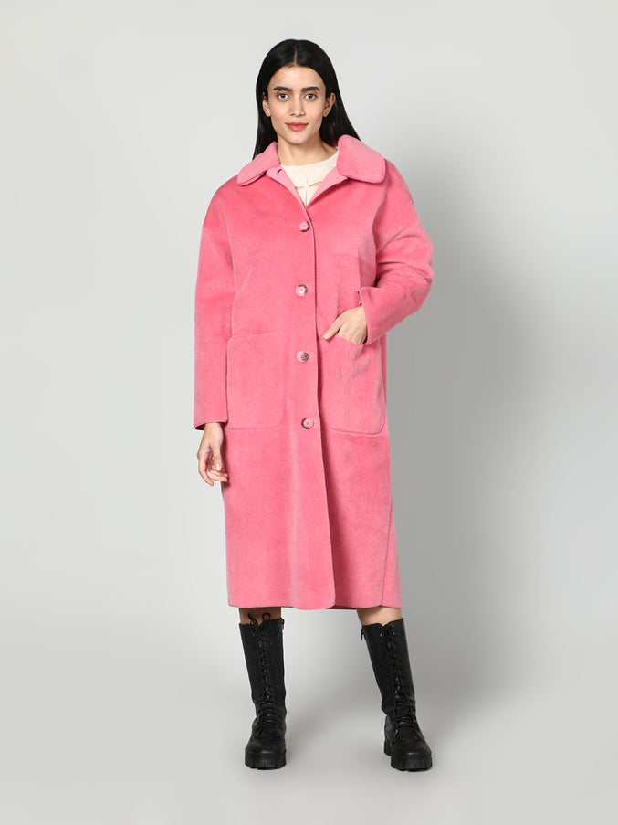 Solid Colour Plush Woolen Coat