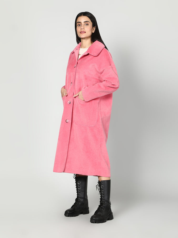 Solid Colour Plush Woolen Coat