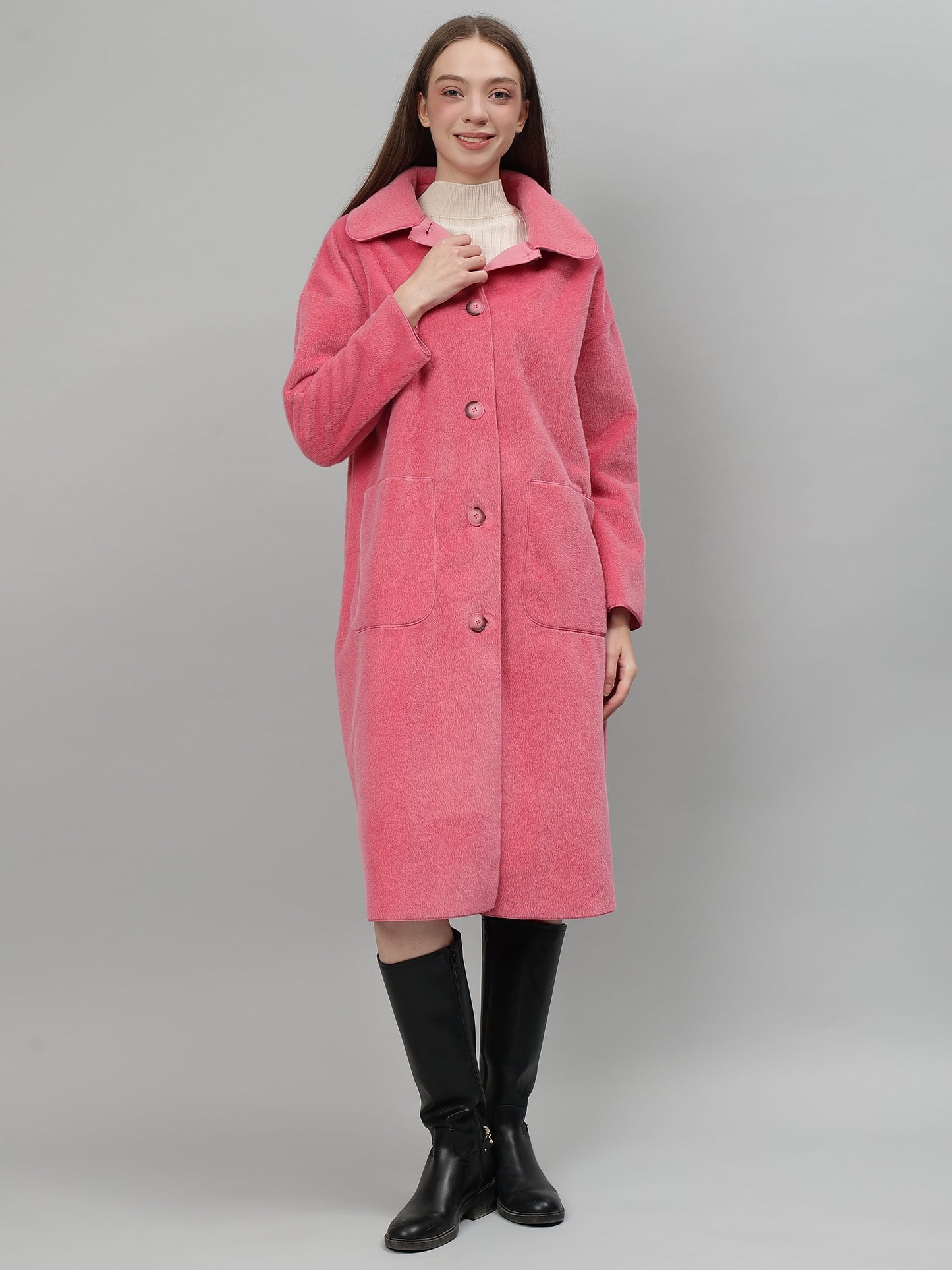Gaiia Solid Colour Plush Woolen Coat