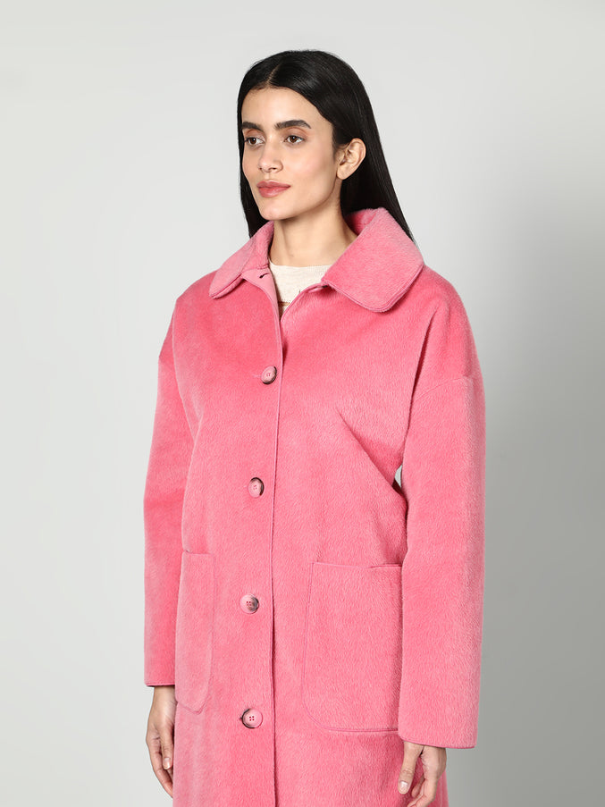 Solid Colour Plush Woolen Coat