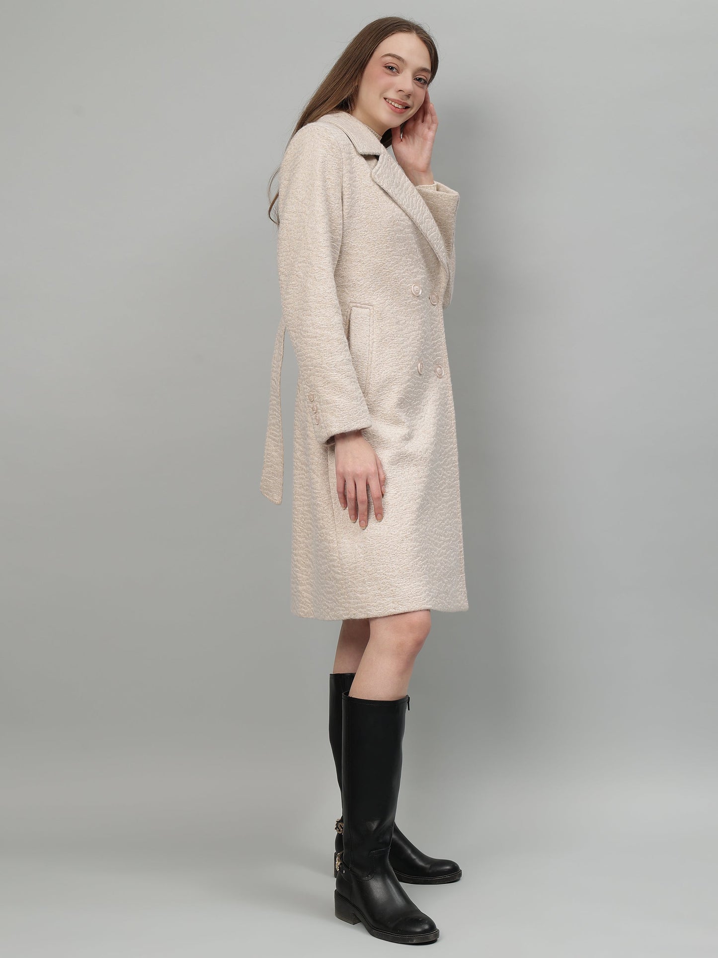 Gaiia Tie Belt Twill Winter Coat