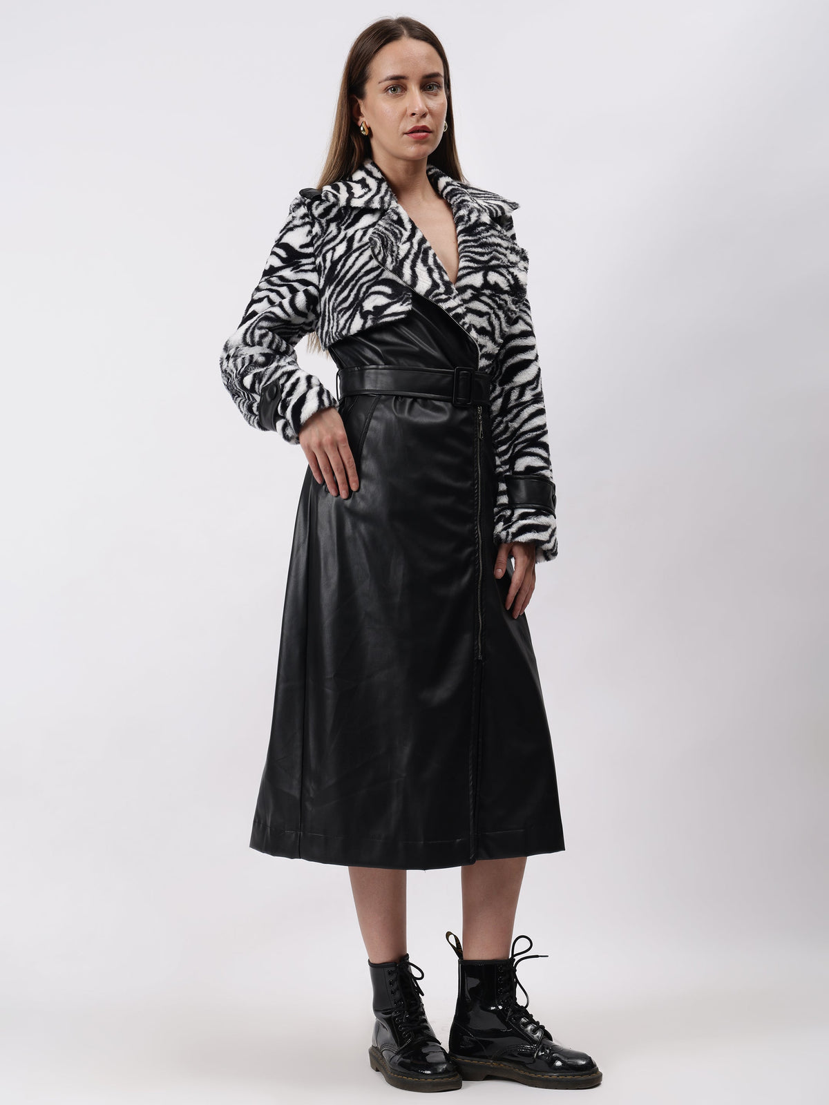 Gaiia Leopard Print Leather Zipper Coat