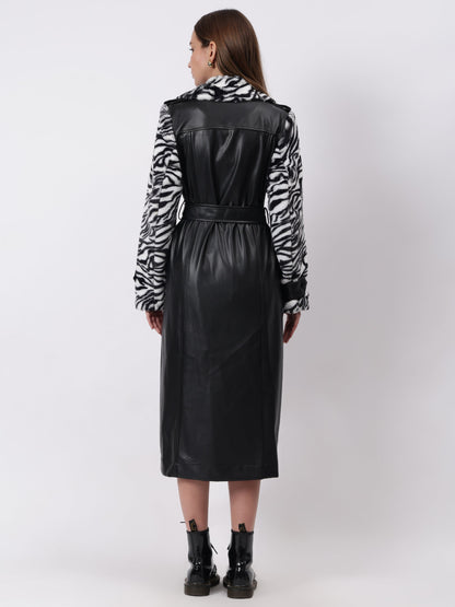 Gaiia Leopard Print Leather Zipper Coat