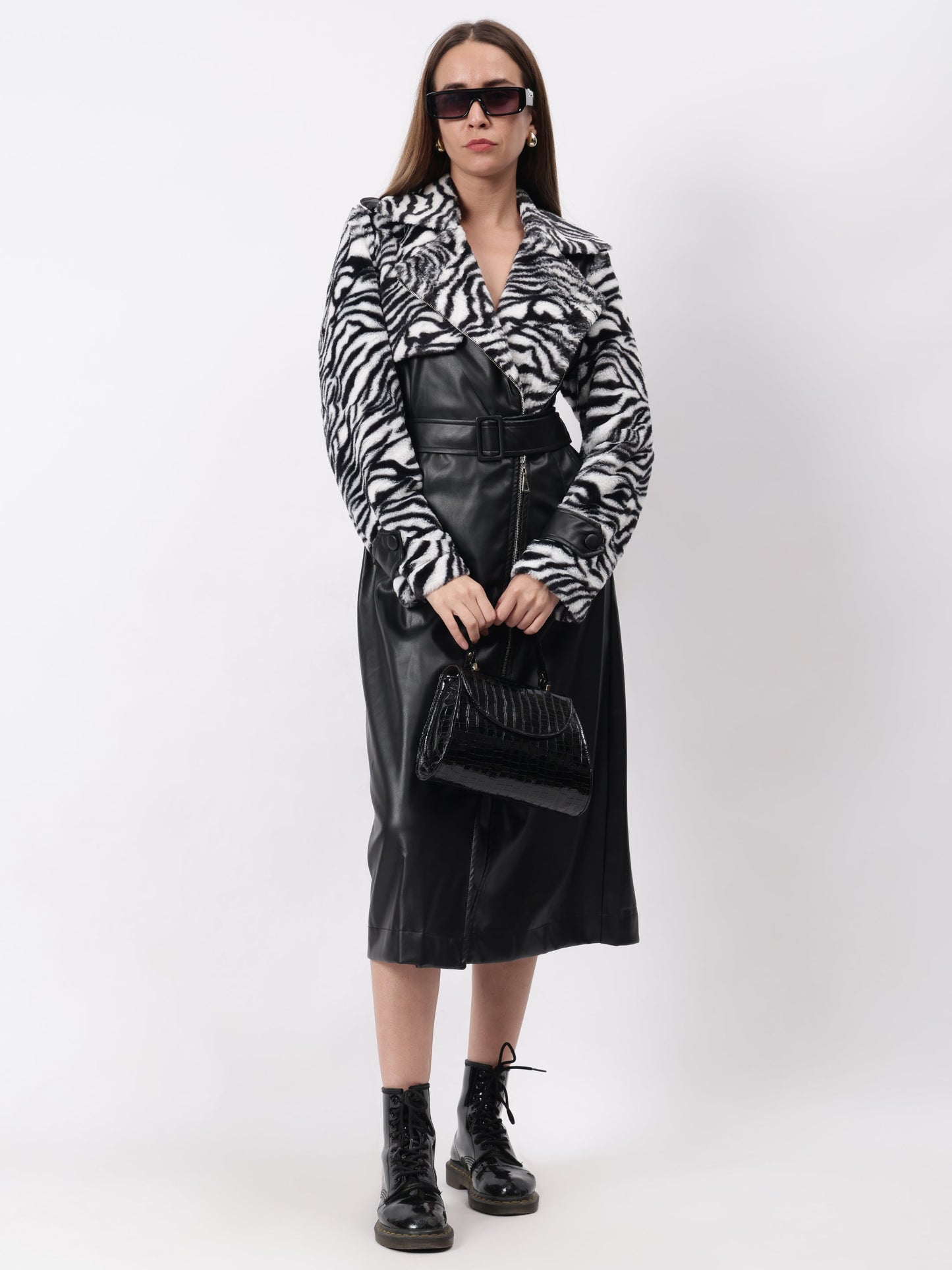 Gaiia Leopard Print Leather Zipper Coat