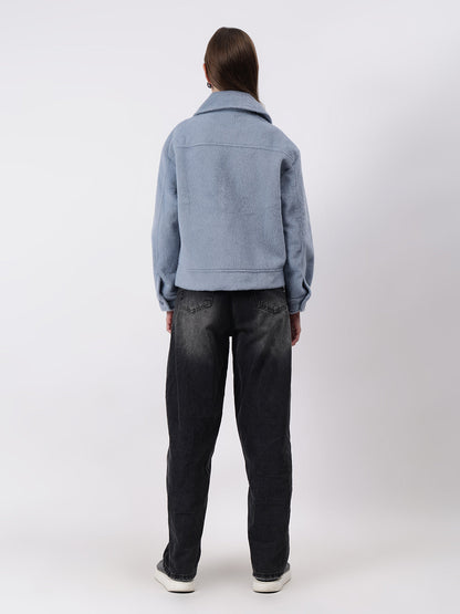 Gaiia Spread Collar Solid Zipper Tailored Jacket