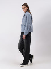 Spread Collar Solid Zipper Tailored Jacket