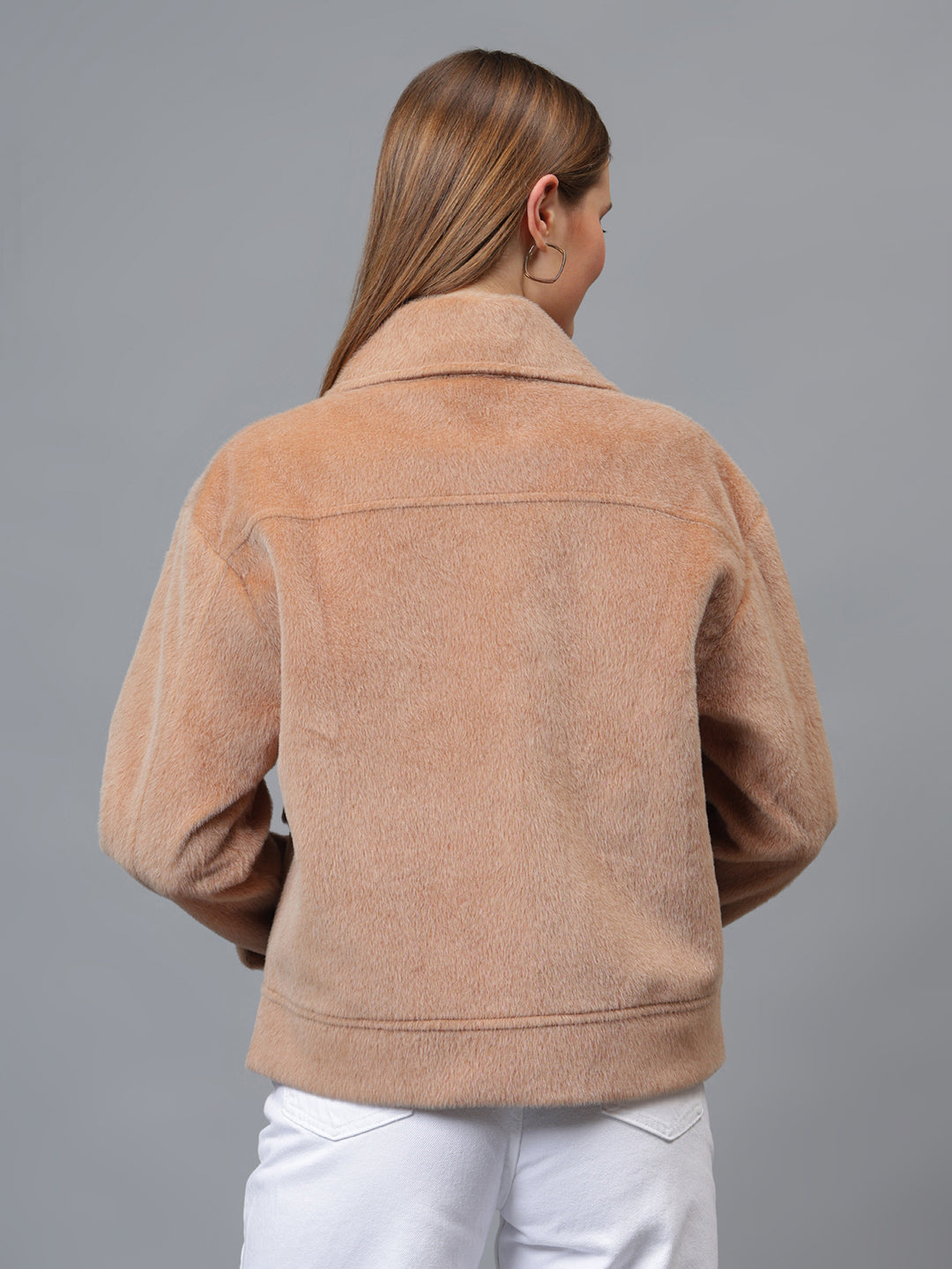 Gaiia Spread Collar Solid Zipper Tailored Jacket